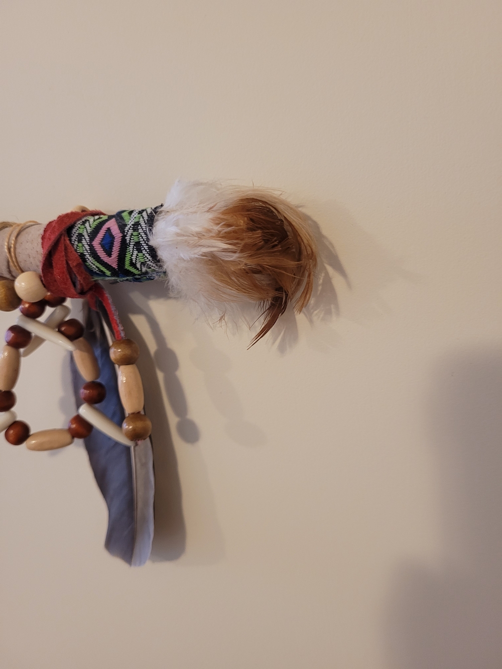 Handcrafted Canada Indigenous Aboriginal Feather Dance Wand Wall Decor - Picture 4 of 5